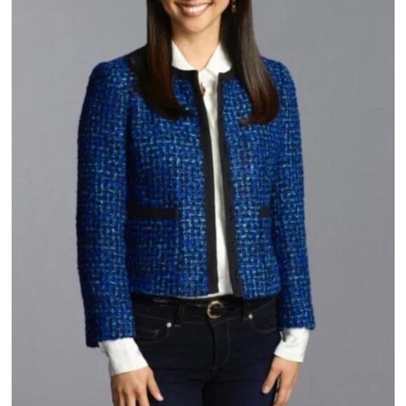 J. Crew Tweed LADY Jacket Blazer Wool Blend Blue Black Size 4 - Picture 1 of 12